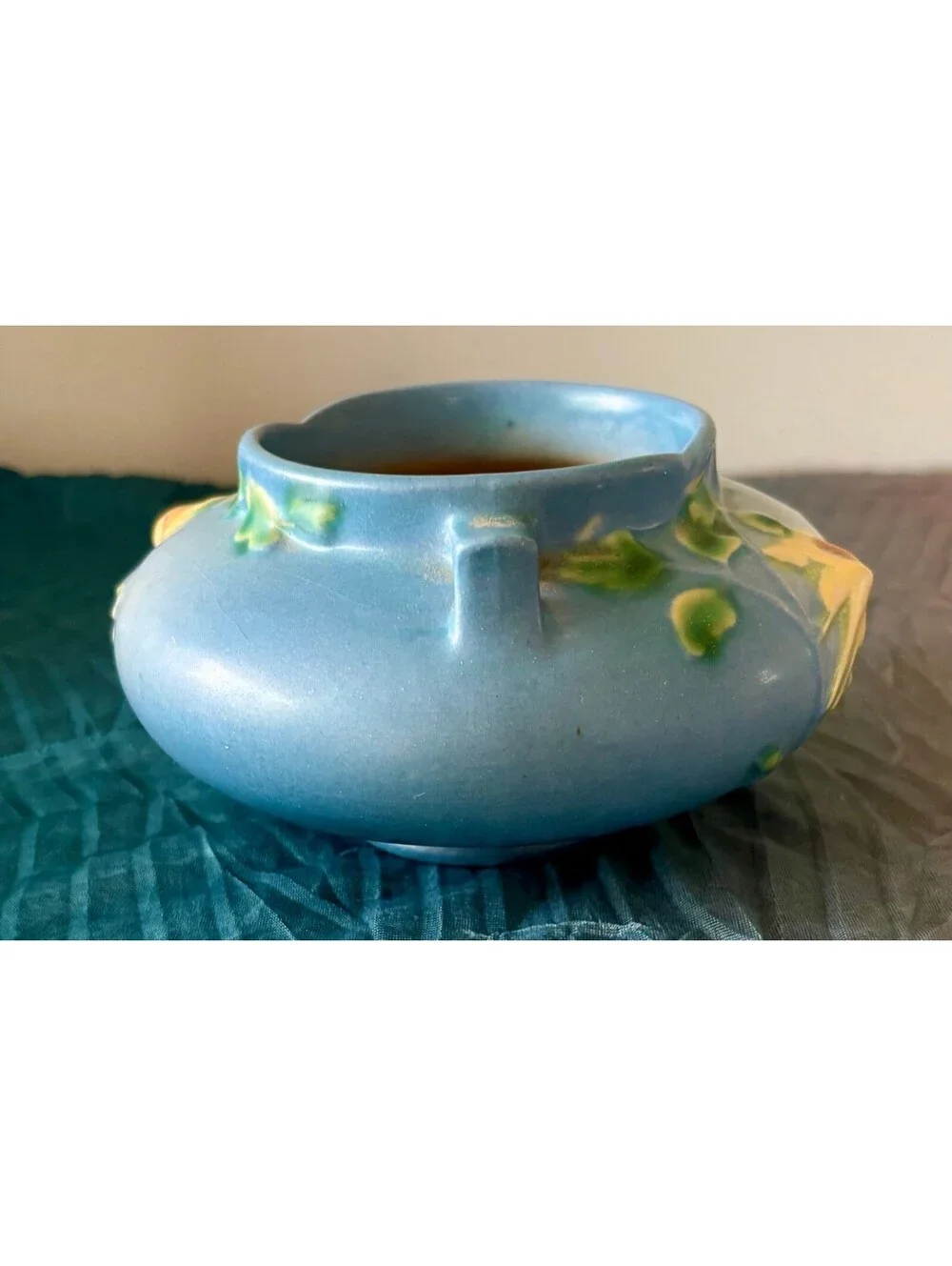 Vintage Roseville White Rose 653-3 Blue Art Pottery Planter Jardiniere 1940